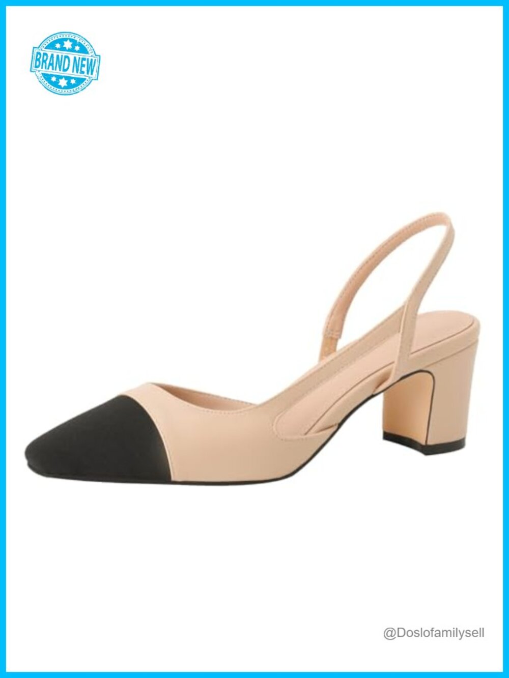 Women Slingback Chunky Heel Round Toe Pumps Casual Wedding Dress Shoes